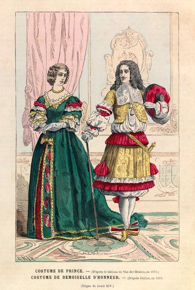 Prinsens kostume og brudepigedragt under Ludvig XIVs regeringstid (1638-1715) - privat samling af Anonymous Anonymous