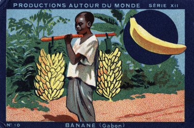 Produktioner over hele verden: Banan i Gabon. Chromolithography fra 1933 i "" Joseph-Milliat Album"" af Anonymous Anonymous