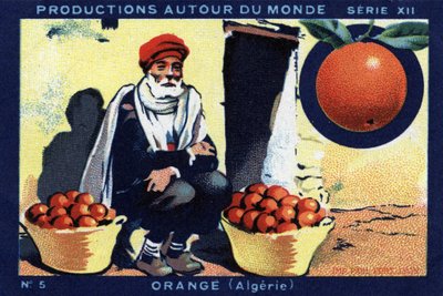 Produktioner over hele verden: Orange i Algeriet. Chromolithography fra 1933 i "" Joseph-Milliat Album"" af Anonymous Anonymous