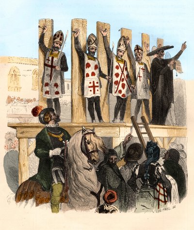 Afstraffelse af sømmet i det 16. århundrede. Illustration i "" Mysteres of the Inquisition and Other Secretive Societies of Spain"" Af Victor de Fereal, Suberwick, Manuel Galo de Cuendias af Anonymous Anonymous