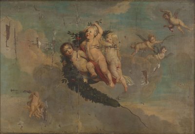 Putti med feston, ca. 1650 (olie på lærred) af Anonymous Anonymous
