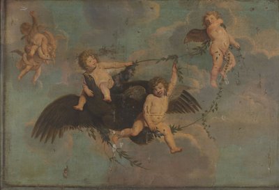 Putti med en ørn på skyer, ca. 1650 (olie på lærred) af Anonymous Anonymous