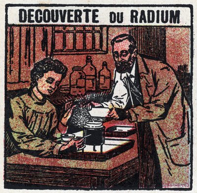 Radium: opdaget radium af Pierre (1859-1906) og Marie Curie (1867-1934) i 1898. Anonym illustration fra 1925. Privat samling. af Anonymous Anonymous