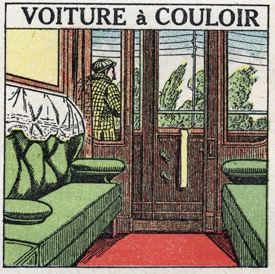 Jernbaner: korridorvogn. Anonym illustration af 1925. Privat samling. af Anonymous Anonymous