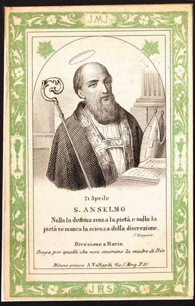 Repræsentation af Saint Anselm Pious billede. Postkort. Begyndelsen af det 20. århundrede. Privat samling af Anonymous Anonymous