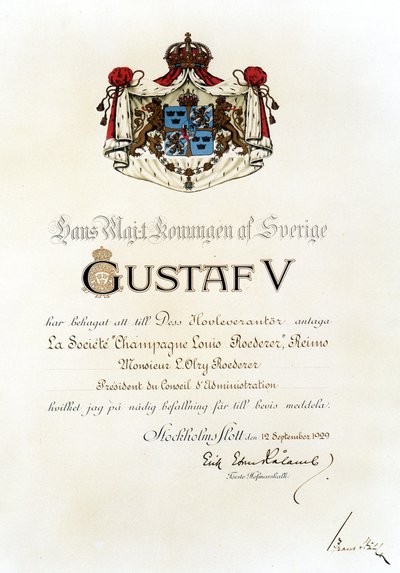 Kongeligt patent tildelt Louis Roederer House af kongen af Sverige i 1929. af Anonymous Anonymous