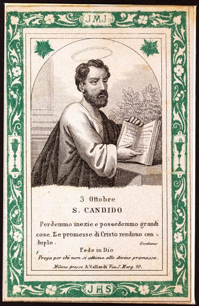 Saint Candide Pious billede. Postkort. begyndelsen af det 20. århundrede. Privat samling af Anonymous Anonymous