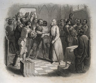 Sankt Nicholas (Nicholas) af Flue eller bror Klaus (1417-1487), en schweizisk eremit, der forsoner de schweiziske konfødererede, der var ved at starte borgerkrigen. Indgravering fra 1846 i ""De helliges liv"". Privat samling. af Anonymous Anonymous