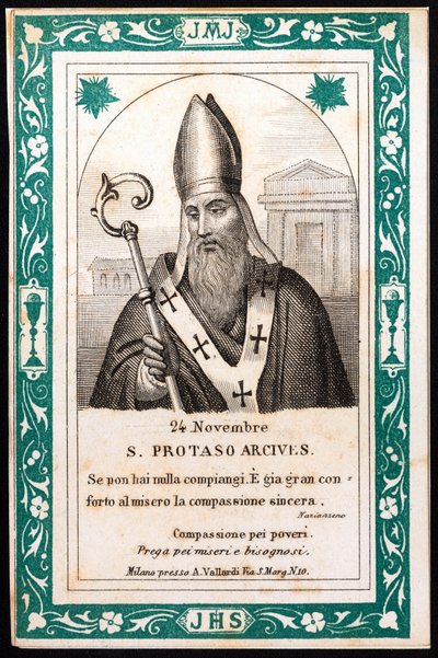 Saint protais, eveque af Milano from billede. Postkort. Begyndelsen af det 20. århundrede. Privat samling af Anonymous Anonymous