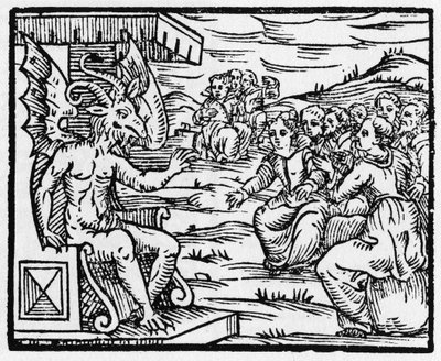 Satan henvender sig til troldmænd - "Compendium Maleficarum", omhandler hekse, deres ondskab og deres sortileges af Francesco Maria Guazzo eller Guaccio eller Guaccius (15?? -16??) 1608 privatsamling af Anonymous Anonymous