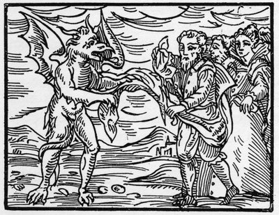 Satan fratog troldmændene deres tøj - "Compendium Maleficarum", aftaler om heksene, deres ondskab og deres sortileges af Francesco Maria Guazzo eller Guaccio eller Guaccius (15?? -16??) 1608 privatsamling af Anonymous Anonymous