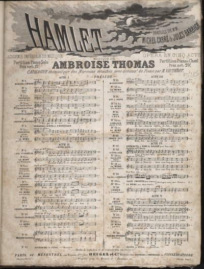 Partitur af "" HAMLET"" Opera af Ambroise Thomas i fem akter på en libretto af Jules Barbier & Michel CarreCollection privat. af Anonymous Anonymous