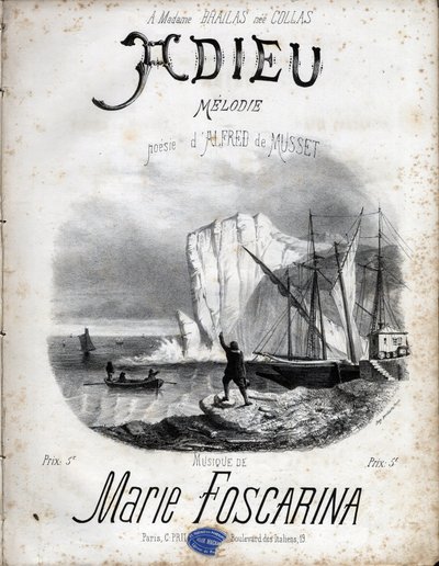 Partitur af melodien "" Farvel"" af Marie Foscarina efter digtning af Alfred de Musset. Privat samling. af Anonymous Anonymous