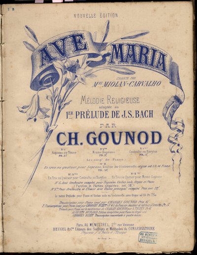 Nodehæfter til "" Ave Maria"".Religious Melodie Adapted Au 1er Prelude By J.S. Bach. af Charles Gounod. Privat samling. af Anonymous Anonymous