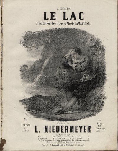 Nodehæfter til "" Le Lac "" Meditation Poetique af Alphonse de Lamartine, musik af Abraham, Louis Niedermeyer Private Collection. af Anonymous Anonymous