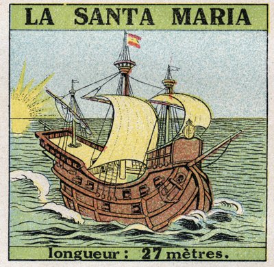 Skibe og skibe: Santa Maria, karavel af Christopher Columbus (1451-1506), da han opdagede Amerika i 1492. Anonym illustration fra 1925. Privat samling. af Anonymous Anonymous