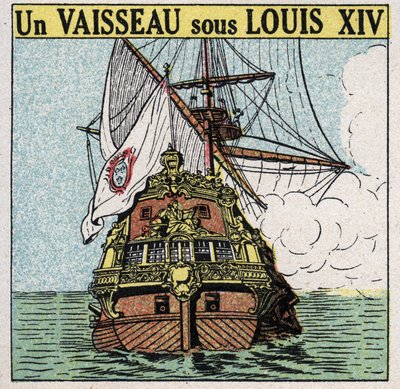 Skibe og skibe: et skib under Ludvig XIV (1638-1715). Anonym illustration fra 1925. Privat samling. af Anonymous Anonymous