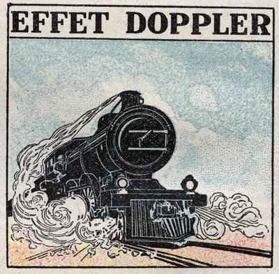 Lydenergi: Dopplereffekt fremhævet i 1842 af Christian Andreas Doppler (1803-1853). Et lokomotivs fløjt har en skarp lyd, når det ankommer og bliver alvorligt, når det bevæger sig væk. Anonym illustration fra 1925. Privat samling. af Anonymous Anonymous