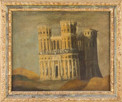 Souvenir imaginaire de Castel Nuovo - Imaginær erindring om Maschio Angioino, af Nome, Francois de (1593-efter 1630). Olie på lærred, første tredjedel af det 17. årh.. Mål: 27,5x34 cm. Privat samling af Anonymous Anonymous