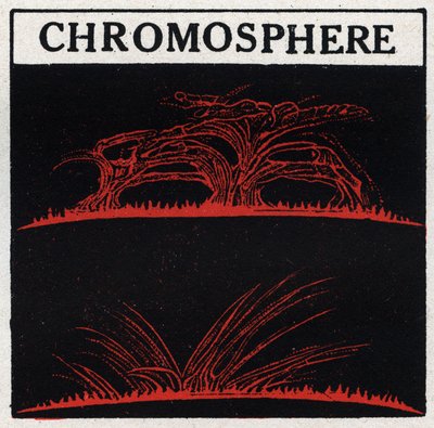 Spektralanalyse: solens sammensætning. Solens gasatmosfære kaldes kromosfære. Anonym illustration fra 1925. Privat samling. af Anonymous Anonymous