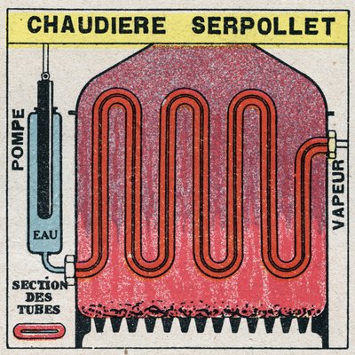 Dampgeneratorer: tværsnit af en kedelserpollet. Anonym illustration fra 1925. Privat samling. af Anonymous Anonymous