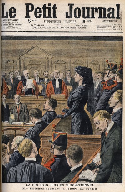 Steinheil-sag: Marguerite Steinheil (1869-1954) lytter til oplæsningen af dommen - Le Peiny Journal, november 1909 af Anonymous Anonymous
