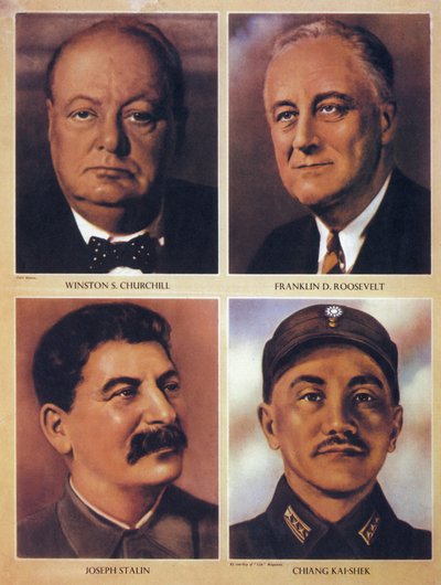 De allierede ledere af Anden Verdenskrig - Winston Churchill, Franklin Delano Roosevelt, Joseph Stalin og Chiang Kai Shek - 1943 af Anonymous Anonymous