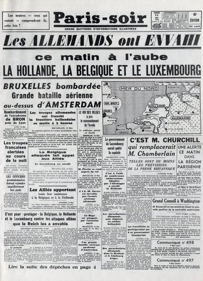 Slaget om Belgien eller belgisk kampagne - 18-dages kampagne - invasion af Belgien af tyske tropper under Anden Verdenskrig - PARIS EVIOR af 11/05/1940 - TYSKERE INNVASEREDE HOLLAND - BELGIEN OG LUXEMBOURG - af Anonymous Anonymous
