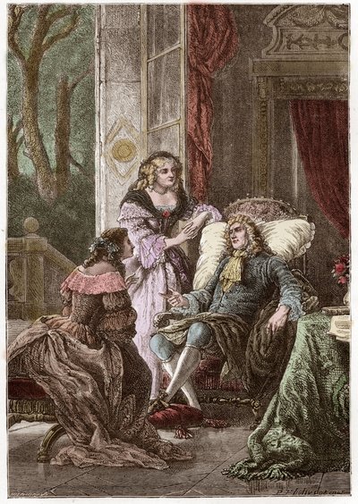 Hertugen Francois de La Rochefoucauld (1613-1680), markisen Madame de Sevigne (1626-1696) og grevinden de La Fayette (1634-1693), franske forfattere - Stik af Hildebrand efter P. Philippoteaux - (hertug Francois de La Rochefoucauld (1613-1680), Marc af Anonymous Anonymous