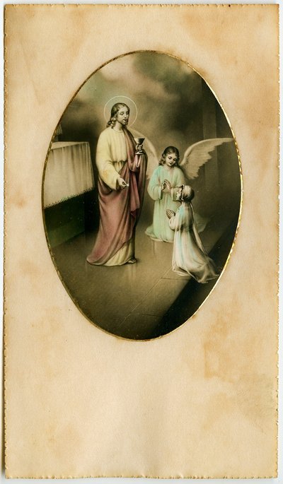 Eukaristien, nadveren, alterets sakramente: et barn foran Jesus (gravering) af Anonymous Anonymous