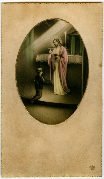 Eukaristien, nadveren, alterets sakramente: et barn foran Jesus (gravering) af Anonymous Anonymous