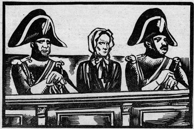 Henriette Cornier-sagen, repræsenteret på standen i hendes retssag for mordet på et spædbarn, nær hendes arbejdsgivere i november 1825. Illustration taget fra "" Le petit journal illustrious"" 1931 af Anonymous Anonymous