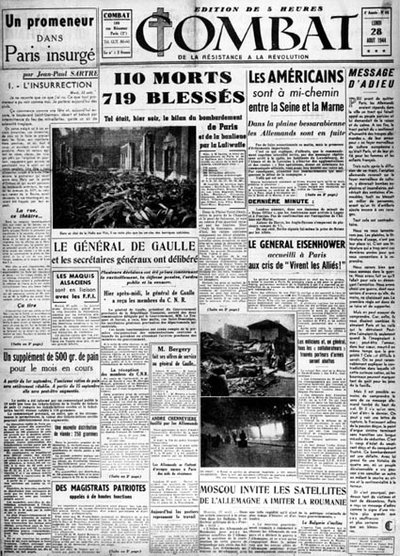 Den parisiske opstand for at befri hovedstaden - overskrift på "Combat" af 28/08/1944, saml. MDJ Bernard. af Anonymous Anonymous