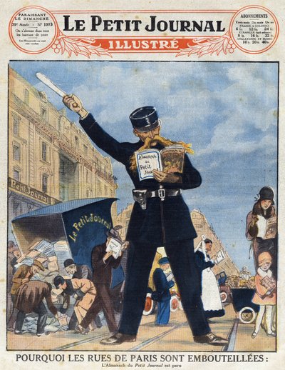 Den parisiske befolkning benyttede sig af en varebil, og en politibetjent læste Almanach i stedet for at cirkulere fra "Le petit journal illustré" af Anonymous Anonymous