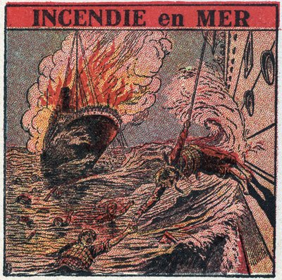 T.S.F.: brand på havet. T.S.F. bruges af både til at tilkalde hjælp under et skibsforlis. Anonym illustration fra 1925. Privat samling. af Anonymous Anonymous