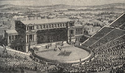 Dionysos Teater, Akropolis, Athen, Grækenland - Genopførelse af 1890 af Dionysos Teater - i Athen, det antikke Grækenland. - gravering 1890 af Anonymous Anonymous