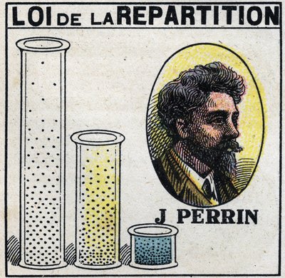 Atomerne: fordelingsloven af Jean Perrin (1870-1942). Anonym illustration fra 1925. Privat samling. af Anonymous Anonymous