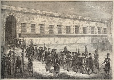 Rocheforts fængsel i det 19. århundrede. Indgravering i "Fangernes historie fra deres skabelse til i dag"" (1877) af Pierre Zaccone (1817-1895) (Colonia Penale - Straffekoloni). Privat samling. af Anonymous Anonymous