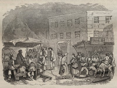 Kantinen i bagne de Rochefort i det 19. århundrede. Indgravering i "Fangernes historie fra deres skabelse til i dag"" (1877) af Pierre Zaccone (1817-1895) (Colonia Penale - Straffekoloni) Privat samling. af Anonymous Anonymous