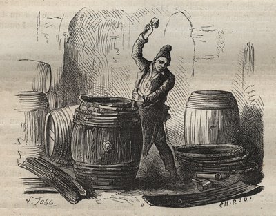 Bødkeren i Toulon Bagne i det 19. århundrede. Indgravering i "Fangernes historie fra deres skabelse til i dag"" (1877) af Pierre Zaccone (1817-1895) (Colonia Penale - Straffekoloni). Privat samling. af Anonymous Anonymous