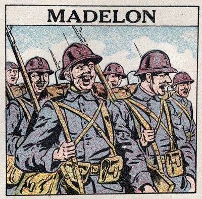 Musikkens virkning: Den franske sang "La Madelon" giver mod til militæret. Anonym illustration fra 1925. Privat samling. af Anonymous Anonymous