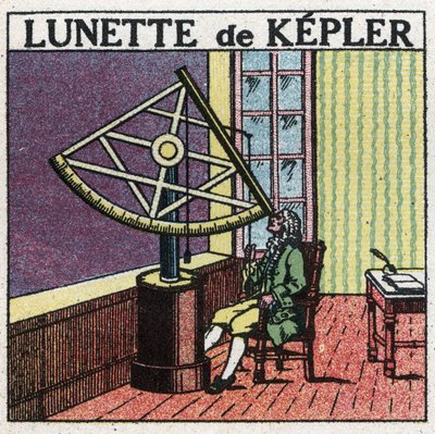 De første optiske instrumenter: astronomisk bezel af Johannes Kepler (Keppler) (1571-1630) opfundet omkring 1615. Anonym illustration fra 1925. Privat samling. af Anonymous Anonymous