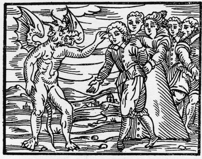 Aftrykket af djævelens klo - "" Compendium Maleficarum"", omhandler hekse, deres ondskab og deres sortileges af Francesco Maria Guazzo eller Guaccio eller Guaccius (15?? -16??) 1608 privatsamling af Anonymous Anonymous