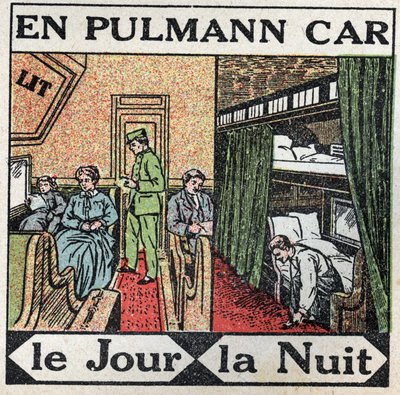Jernbanerne: inde i Pullman-vognen. Anonym illustration fra 1925. Privat samling. af Anonymous Anonymous