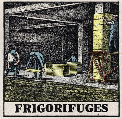 Køleindustrien: køleskabe. Anonym illustration af 1925. Privat samling. af Anonymous Anonymous