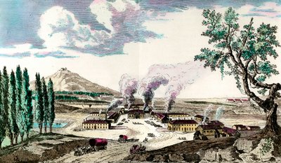 Det kongelige støberi ved Creusot (Saone og Loire) i 1787 Det fremstillede blandt andet bevæbningen af den franske hær. Stik af det 18. århundrede. Privat samling af Anonymous Anonymous