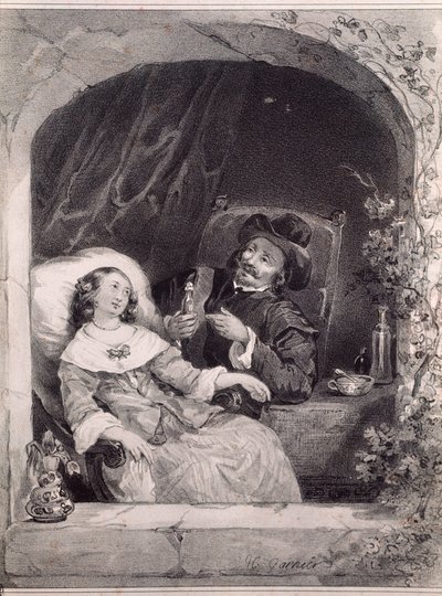 Lægens besøg hos en ung dame (litografi af Anonymous Anonymous
