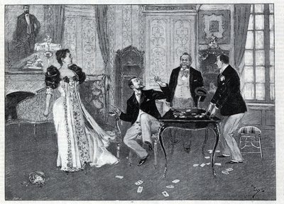 Teaterrepræsentation: "" Systeme Ribadier"", vaudeville af Georges Feydeau (1862-1921) og Maurice Hennequin (1863-1926) i Theatre du Palais-Royal i Paris. Stik i “Le monde illustree”” fra 1892. Privat samling. af Anonymous Anonymous