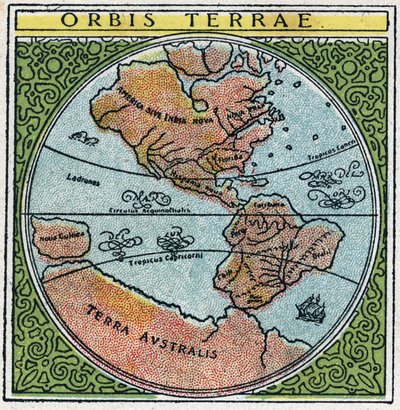Tid: orbis terrae. Kloden med Ecuador og troperne. Anonym illustration fra 1925. Privat samling. af Anonymous Anonymous
