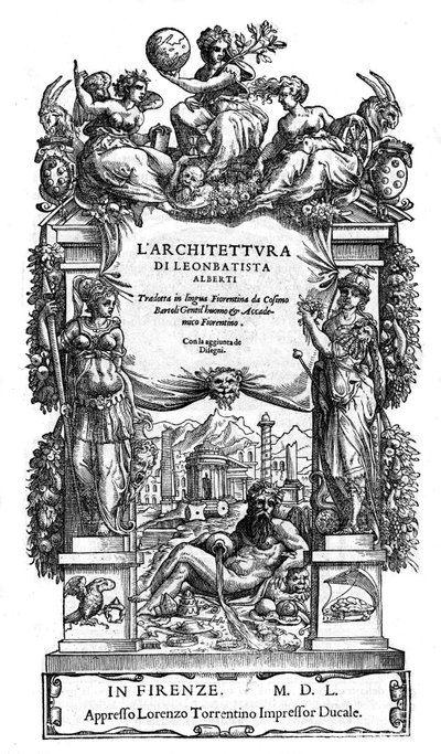 Titelside "" Leon Battistas arkitektur (Leon Battista) Alberti: oversat til florentinsk sprog af Cosimo Bartoli "" de 1550. (De Architectura) (arkitektur) af Anonymous Anonymous